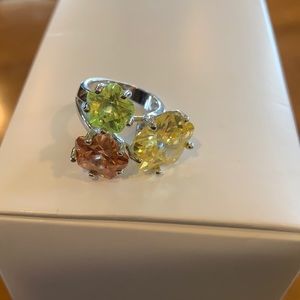 Amber, green, and peach cocktail ring